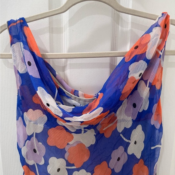 Diane Von Furstenberg Blue, Peach and Purple Floral Silk Mini Dress - Picture 2 of 8